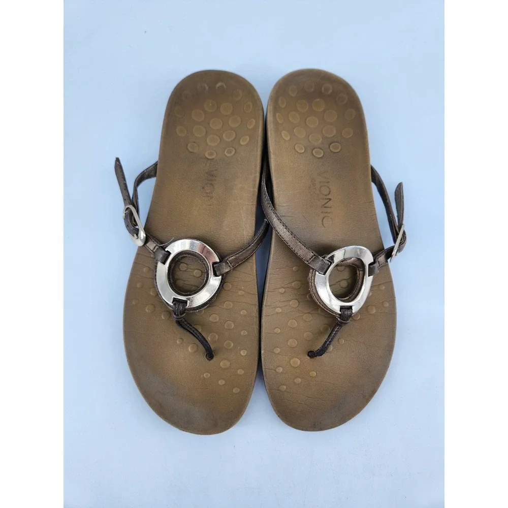 Vionic Park Orchid Thong Sandals Womens 9 Bronze‎ Metallic Gold Ring Orthaheel
